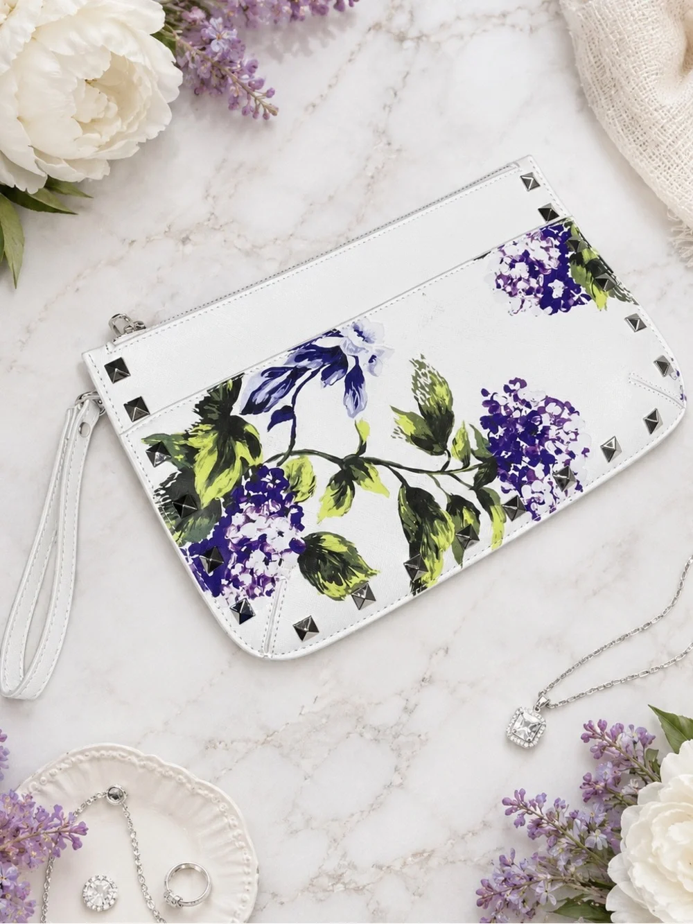 White House Black Market‎ Floral Studded Wristlet Clutch NWOT